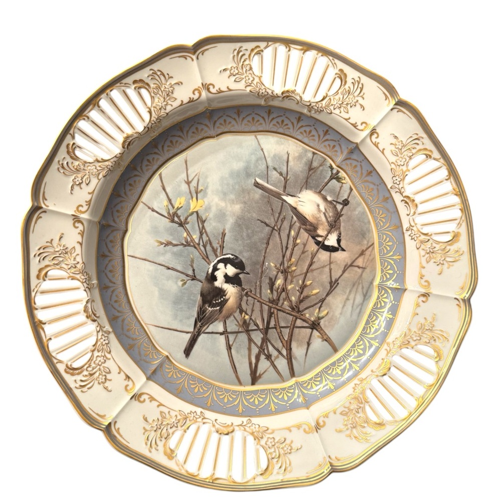 Elegant Vintage Kaiser Germany Pavillion Gold and Cream BIRD Decor Plate/bowl
